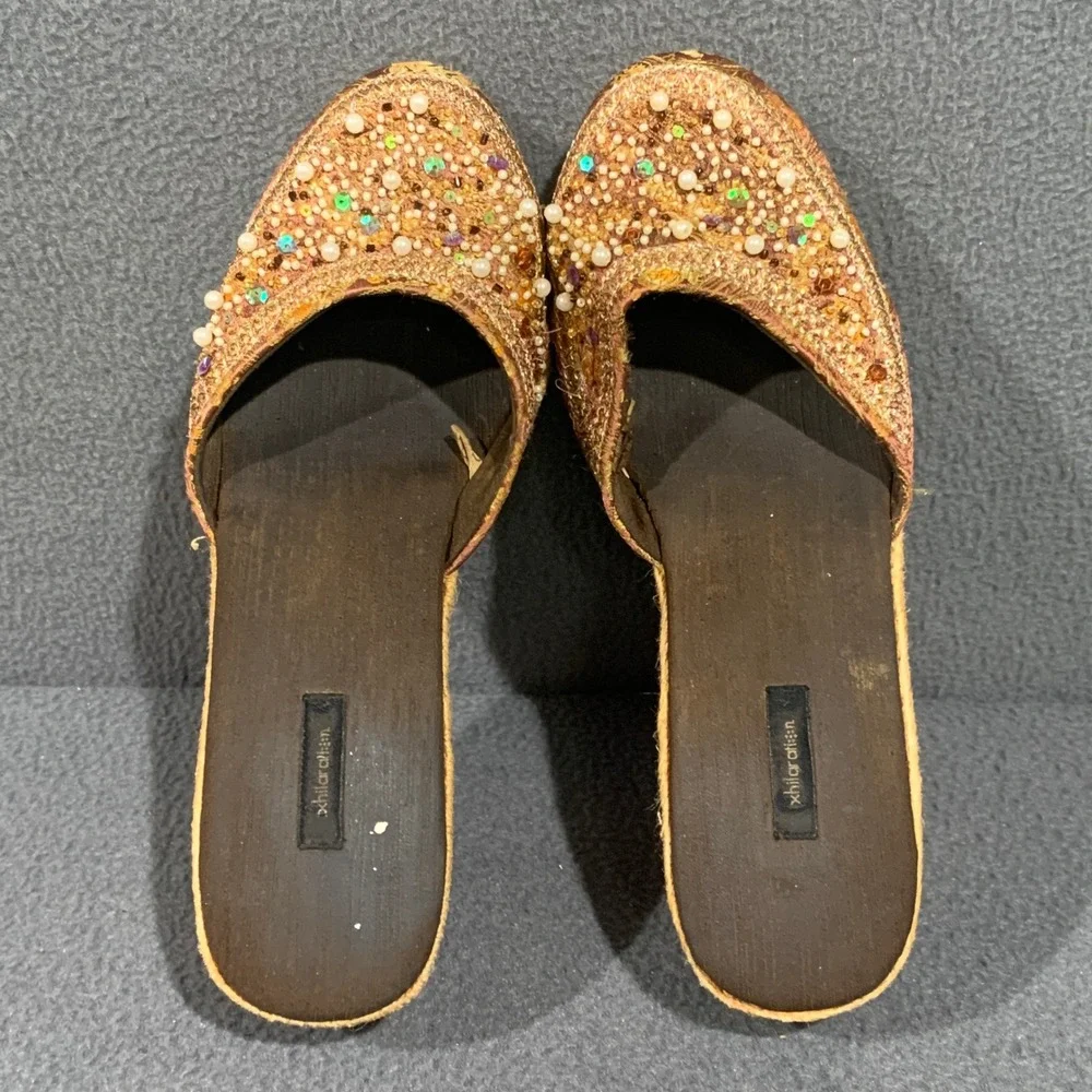 Y2K Fairy Espadrille Wedge Mules Women 8.5 Beaded Brocade Boho Artisan Sandals